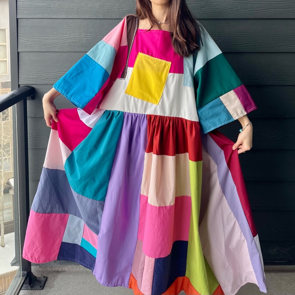 Handmade Quilted Patchwork Colorblock Dress SKU 04036
